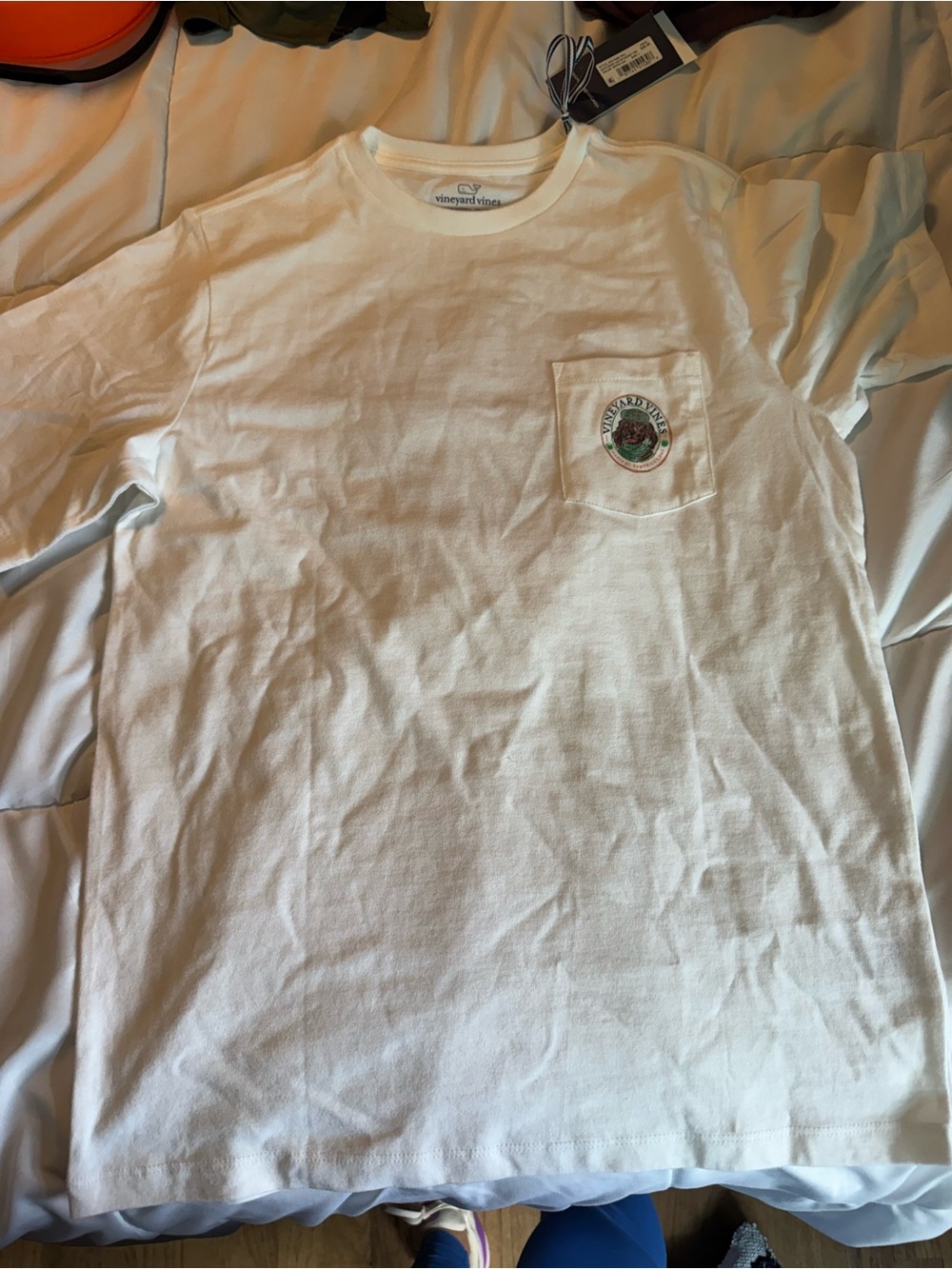 Vineyard Vines White Short Sleeve Pocket Tee with Green Logo Patch